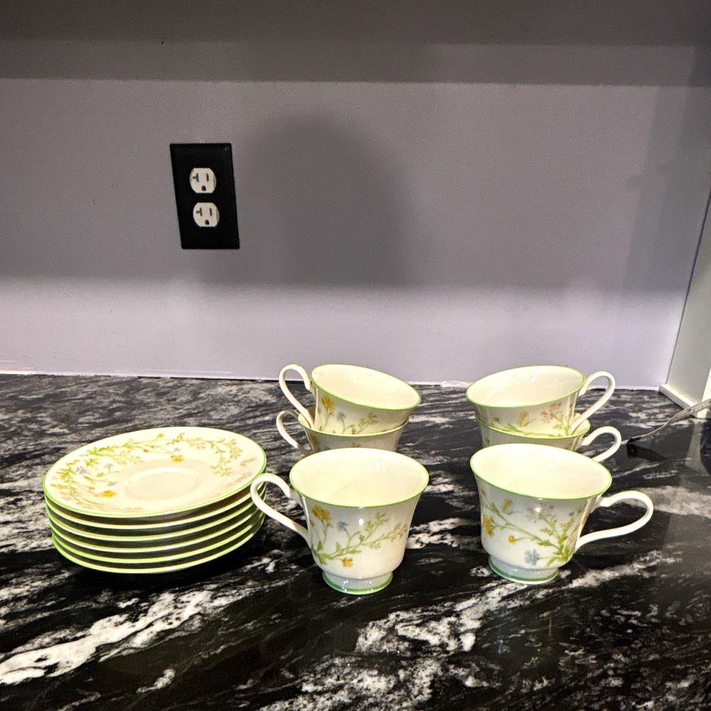 Noritake Ivory China Reverie 7191 Cup & Saucer Set 6 Cups 6 Saucers Japan